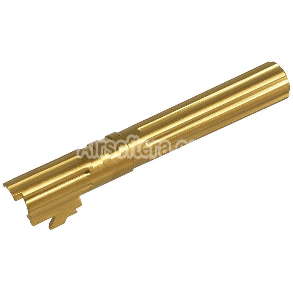 5KU 5 Inches Stainless Steel Straight Fluted Outer Barrel +11mm CW Suitable For Armorer Works WE (WE-TECH) Tokyo Marui Hi-Capa 5.1 Series GBB Pistols Airsoft Gold - AirsoftEra