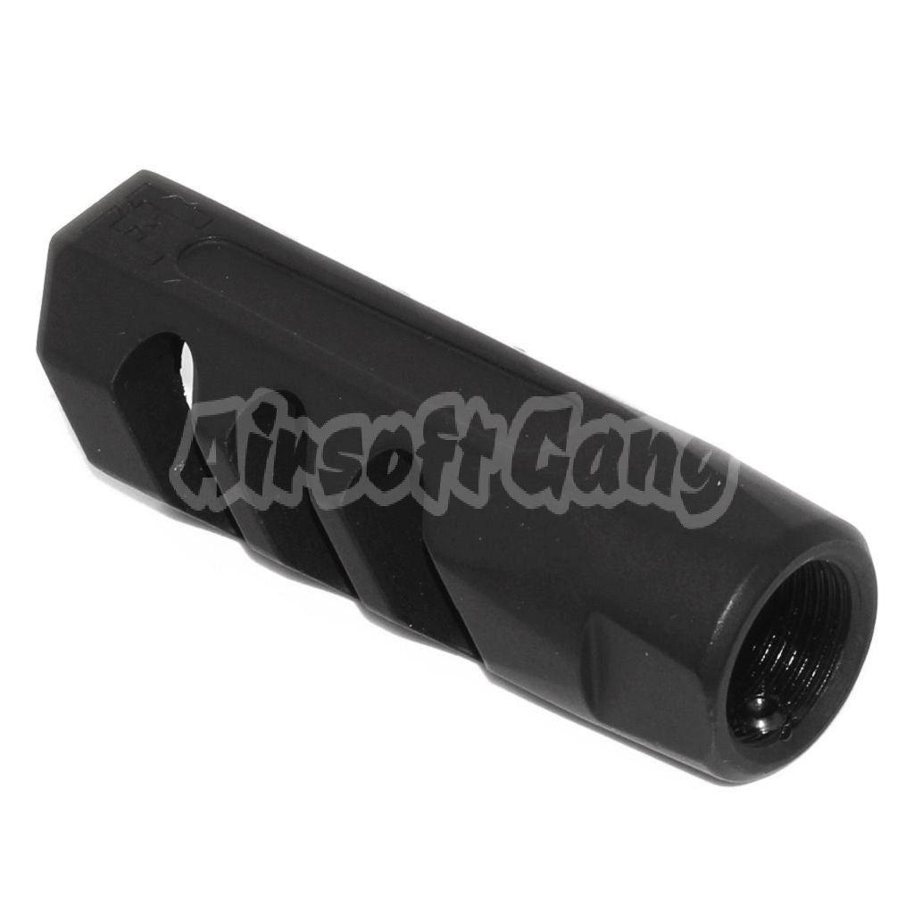Airsoft APS EMG Licensed F-1 Angle Faced Muzzle Brake Flash Hider -14mm CCW Black
