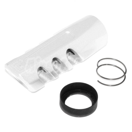 Airsoft APS EMG Licensed F-1 Angle Faced Muzzle Brake Flash Hider -14mm CCW Silver