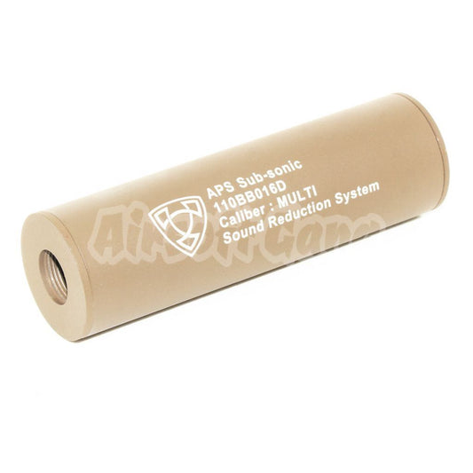 APS 110mm Aluminum Silencer Suppressor Barrel Extension -14mm CCW +14mm CW Dark Earth Tan