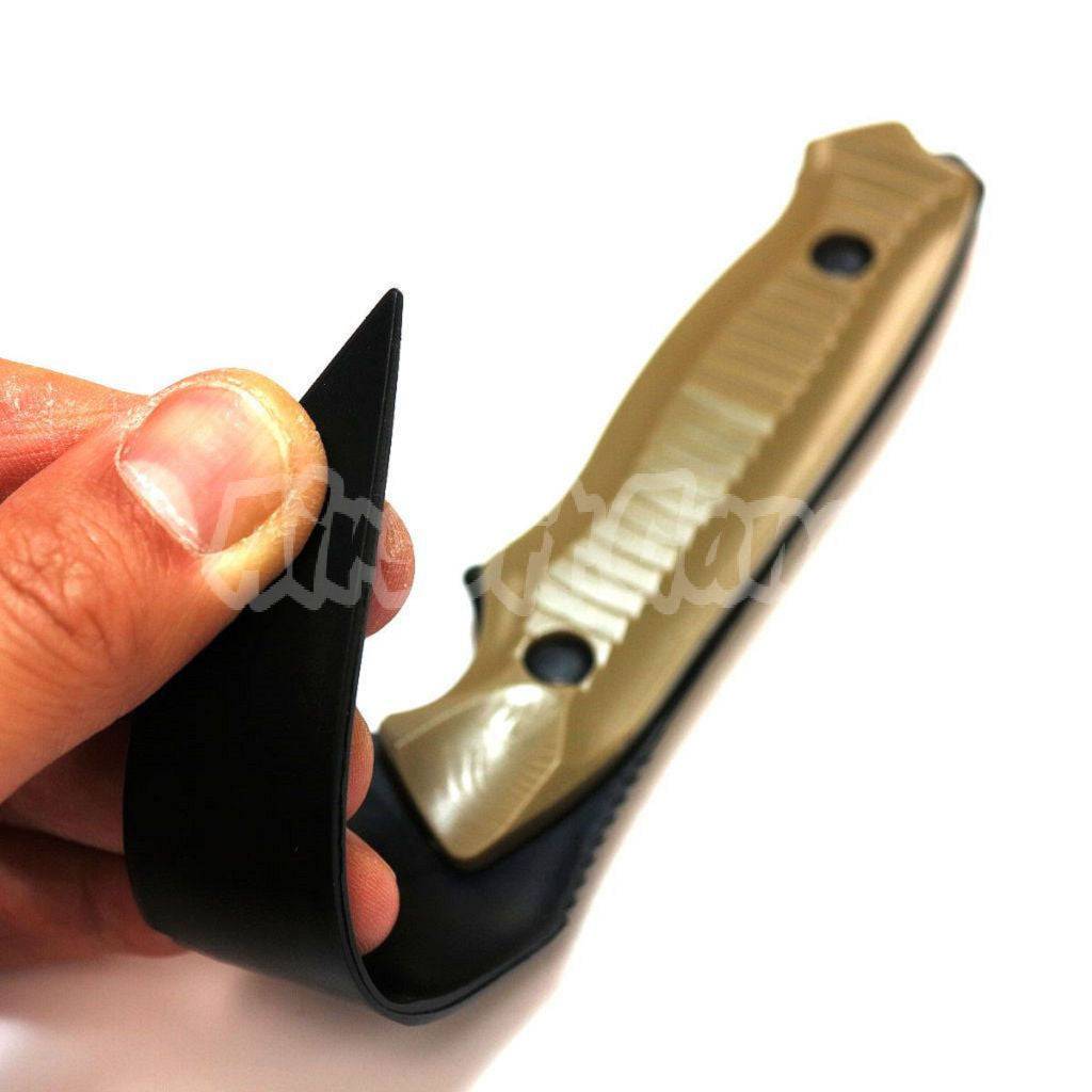 CYMA Plastic 141 Nimravus Tanto Knife(Non-Sharp Soft Rubber Fake Knife) with Sheath Tan Brown