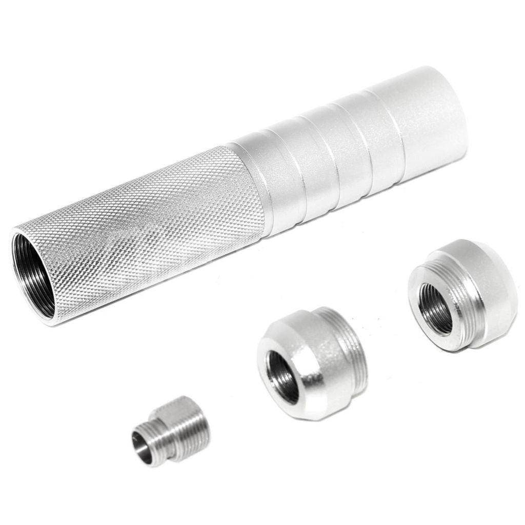 146mm 5.75" Inches Noise Damping Bowl Suppressor Silencer Barrel Extension Tube +/-14mm CW/CCW Threading Silver