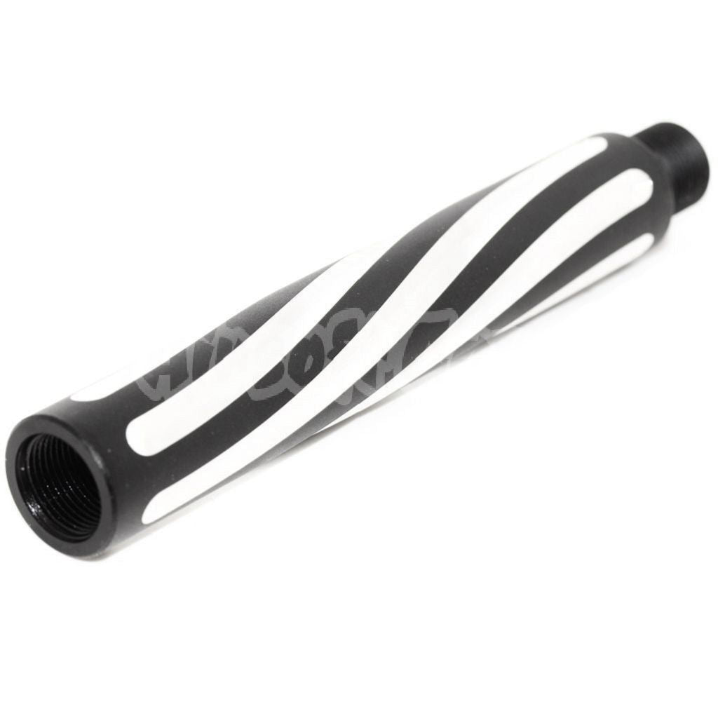 4.5" Inches 2-Tone Spiral Fluted Outer Barrel Extension Tube -14mm CCW Threading AEG GBB Black/Silver