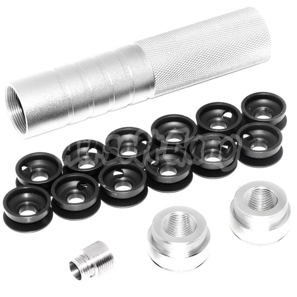 Airsoft 5.75" Noise Damping Bowl Suppressor Silencer with 12pcs Plastic Baffles Silver