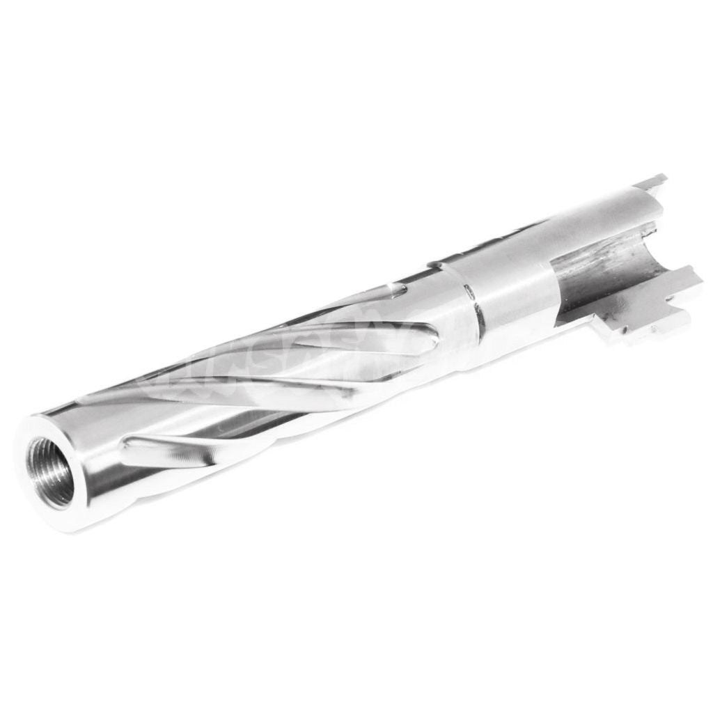 Airsoft 5KU 5" Inches Stainless Steel Tornado Style Spiral Outer Barrel +11mm CW for Tokyo Marui Hi-Capa 5.1 GBB Silver