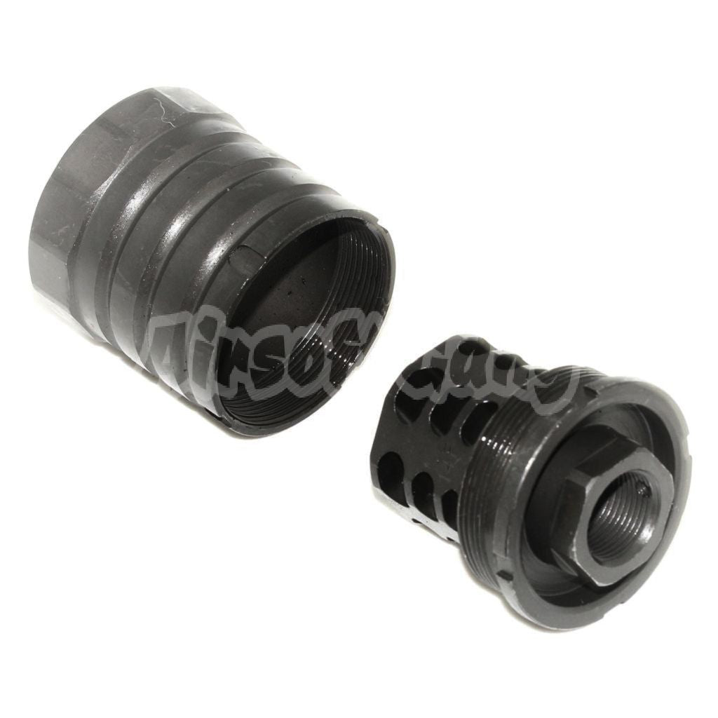 Airsoft 5KU 48mm 360 X37 Muzzle Brake Flash Hider With Blast Shield -14mm CCW Black