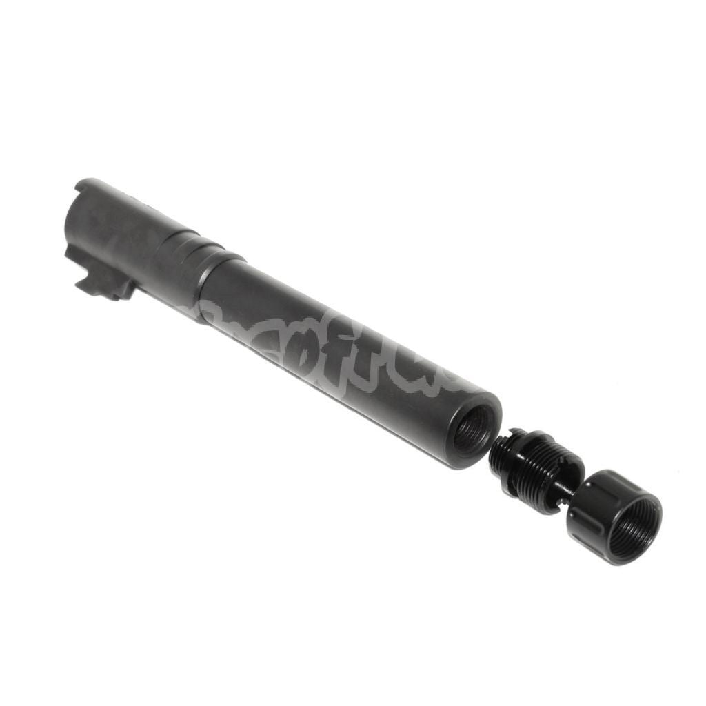 Airsoft AIP 123mm/127mm Threaded Outer Barrel with Adaptor and Cover for Tokyo Marui Hi-Capa 5.1 GBB Pistols Black