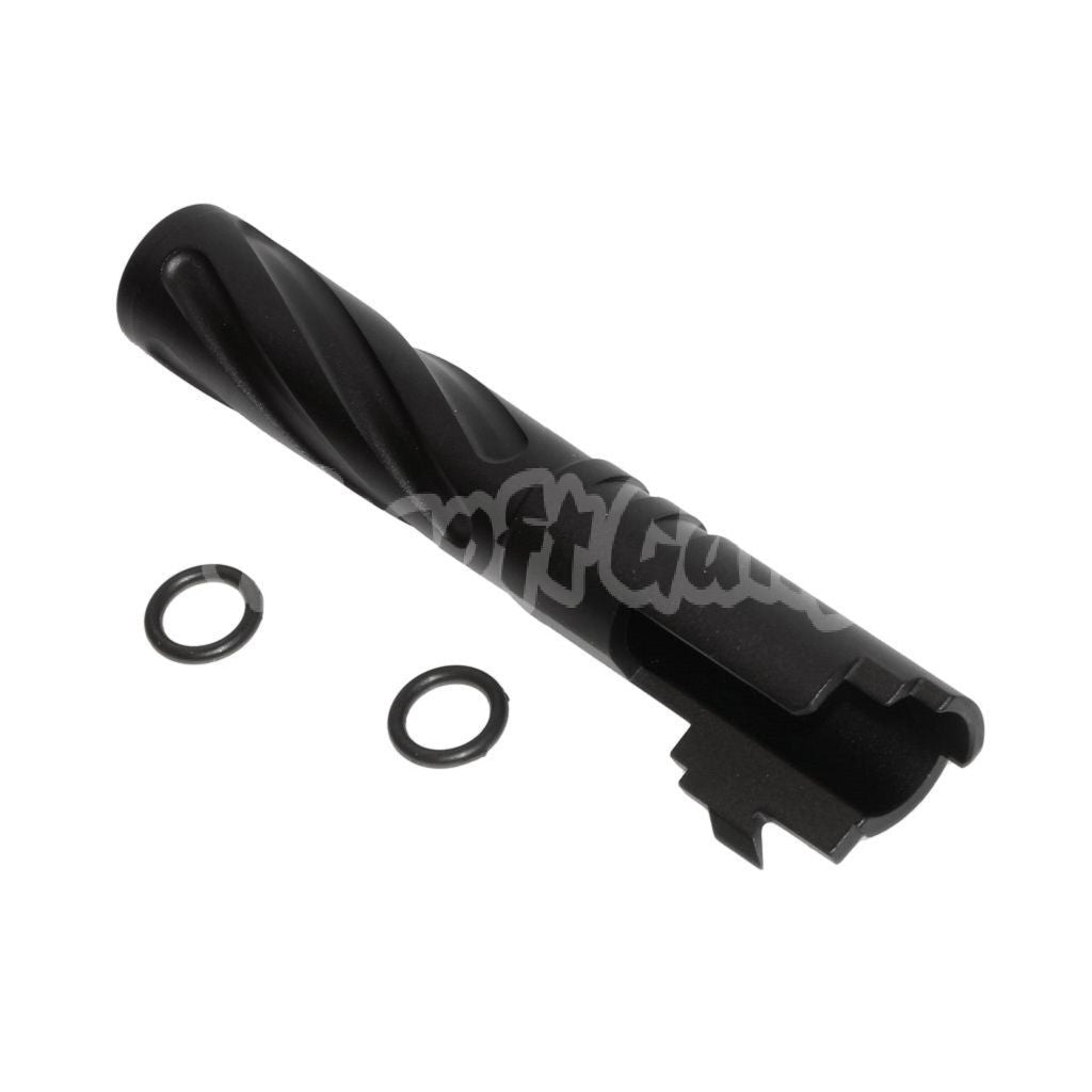 Airsoft 5KU 4.3" Inches CNC Aluminium Tornado Style Spiral Outer Barrel +11mm CW for Tokyo Marui Hi-Capa 4.3 GBB Black