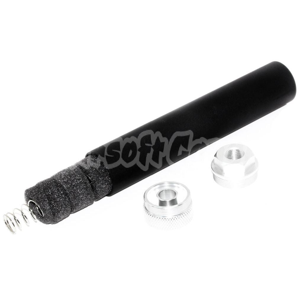 Airsoft BELL 194mm/204mm x 35mm Suppressor Silencer -14mm CCW Thread Black/Silver