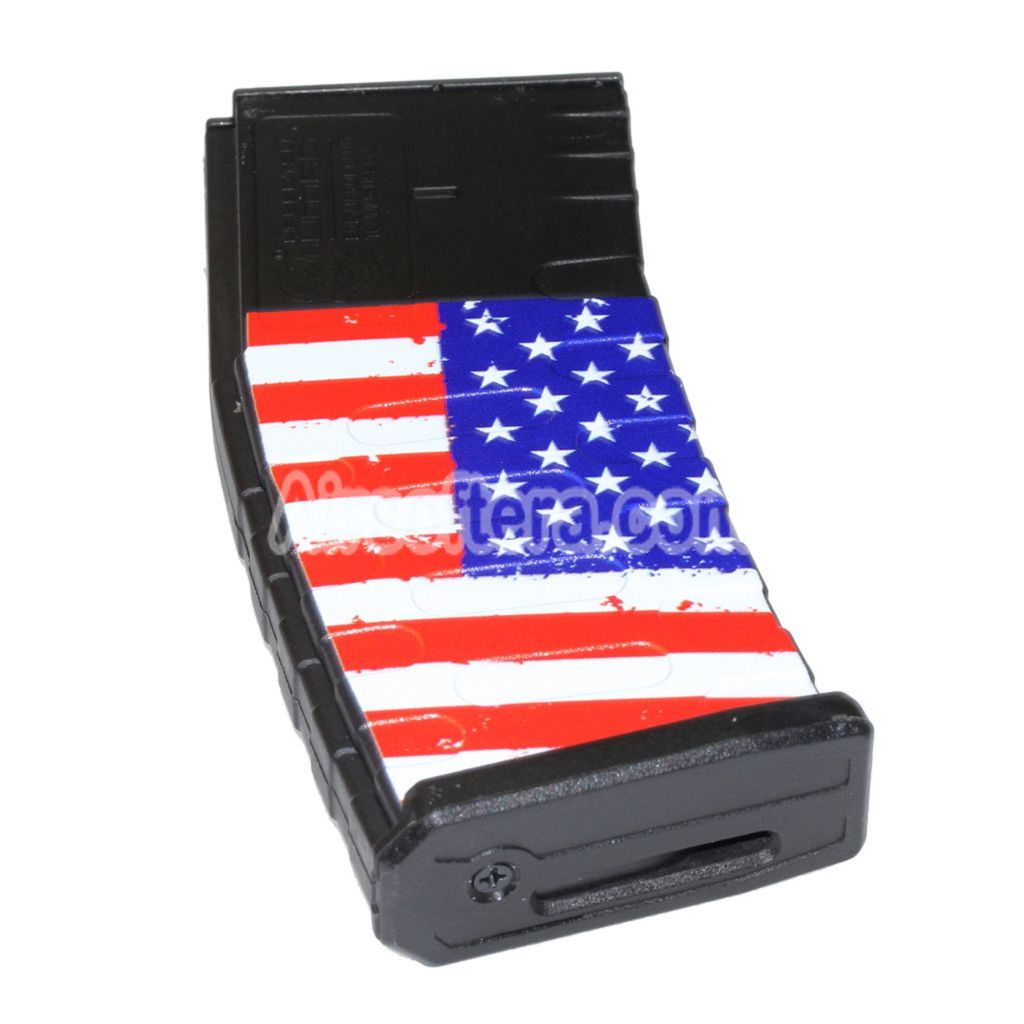 Airsoft APS 130rd USA Flag Logo Polymer Mid-Cap Magazine for APS Matrix G&P CYMA E&C D-Boys Tokyo Marui M4 M16 Series AEG Rifles Black