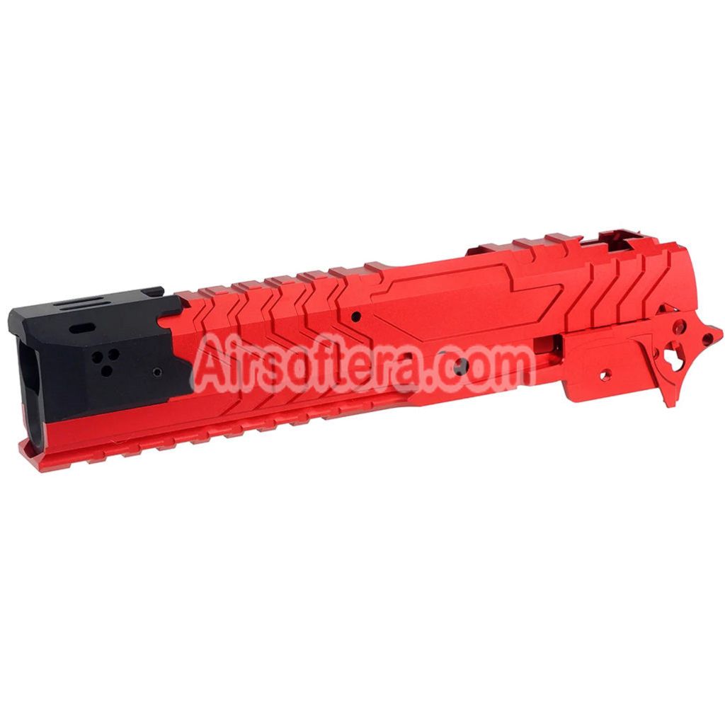 Airsoft 5KU CNC Aluminum Matrix Style Outer Barrel Middle Frame Slide Set For Tokyo Marui Hi-Capa Series GBB Pistols Red/Black