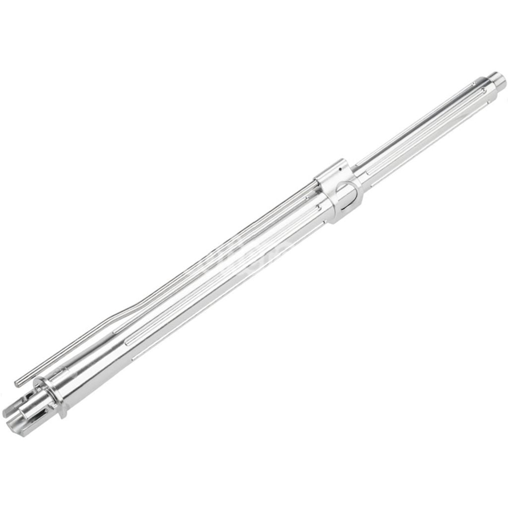 Airsoft APS EMG F1 16" Inches CNC Aluminum Straight Fluted Outer Barrel -14mm CCW Counter-Clockwise Thread For APS EMG F1 Falkor PER ASR Series M4 M16 AEG Rifles Silver