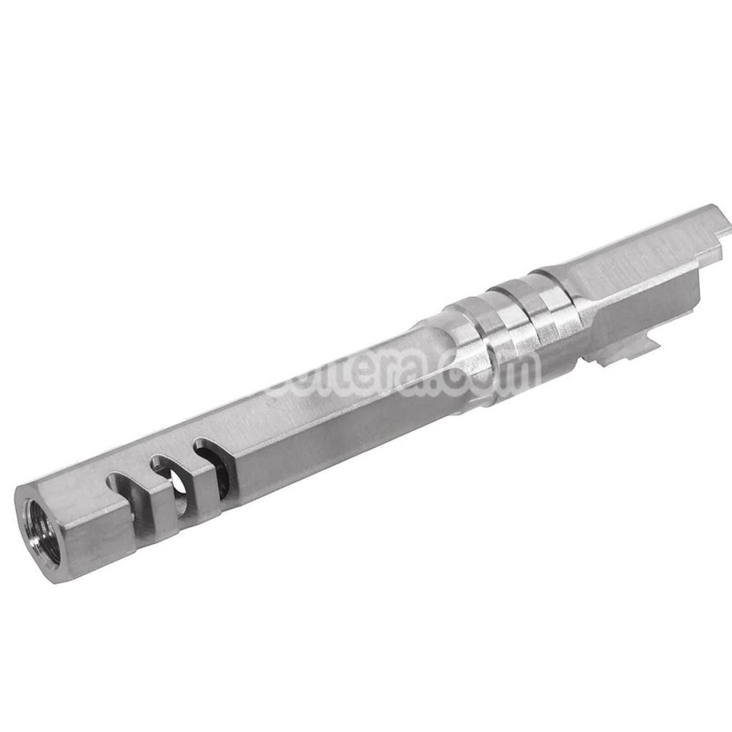 5KU 5 Inches Stainless Steel Hexagon Outer Barrel +11mm CW Suitable For Armorer Works WE (WE-TECH) Tokyo Marui Hi-Capa 5.1 Series GBB Pistols Airsoft Silver - AirsoftEra