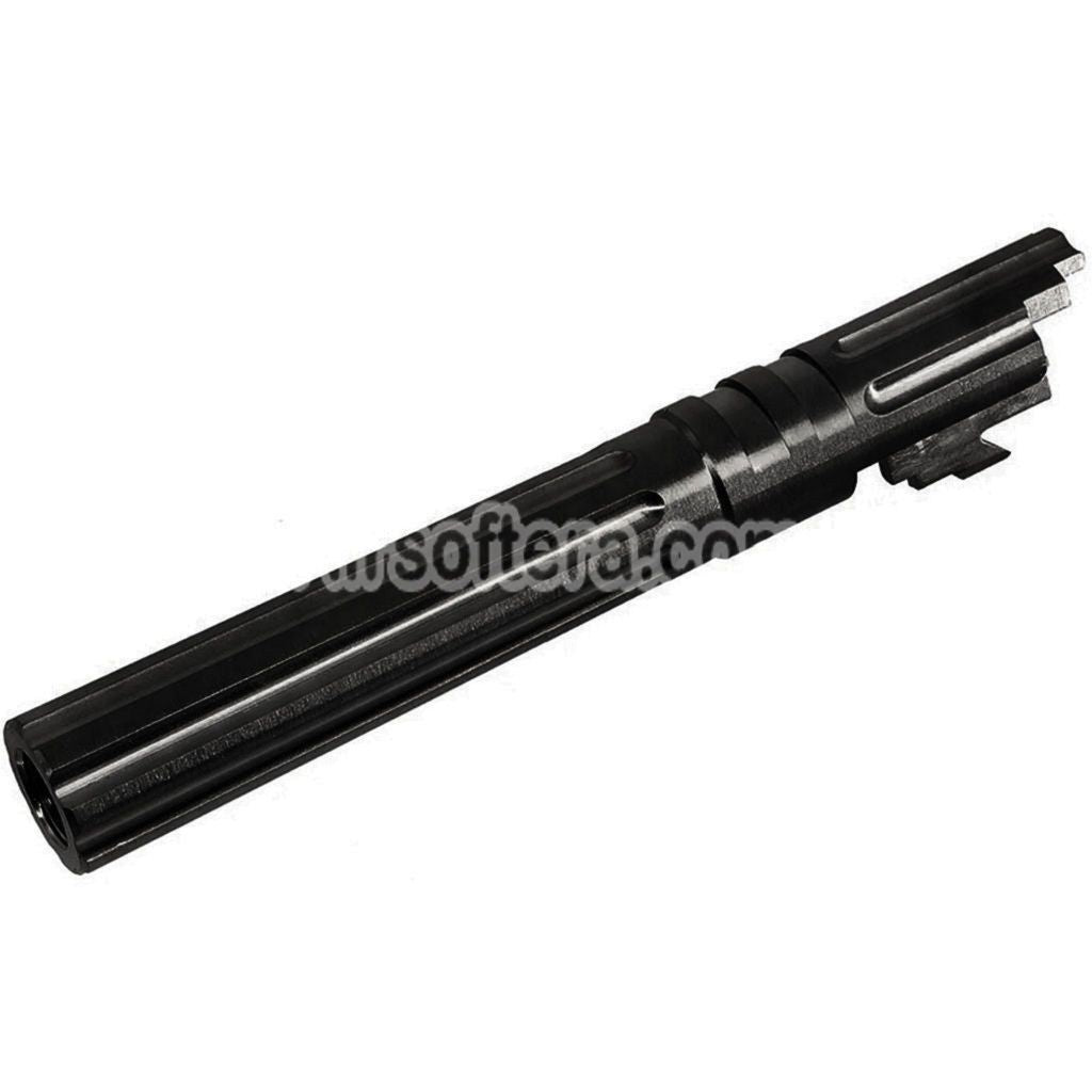 5KU 5 Inches Stainless Steel Straight Fluted Outer Barrel +11mm CW Suitable For Armorer Works WE (WE-TECH) Tokyo Marui Hi-Capa 5.1 Series GBB Pistols Airsoft Black - AirsoftEra
