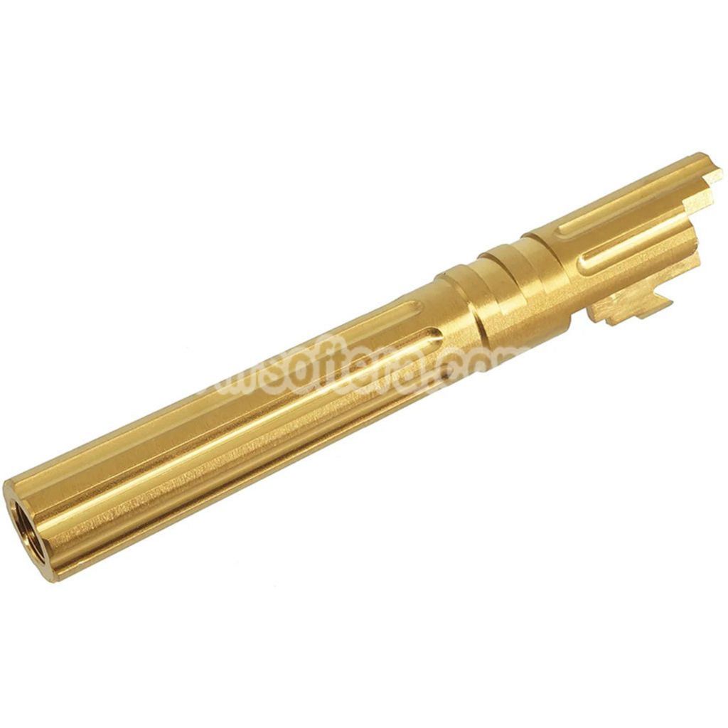 5KU 5 Inches Stainless Steel Straight Fluted Outer Barrel +11mm CW Suitable For Armorer Works WE (WE-TECH) Tokyo Marui Hi-Capa 5.1 Series GBB Pistols Airsoft Gold - AirsoftEra