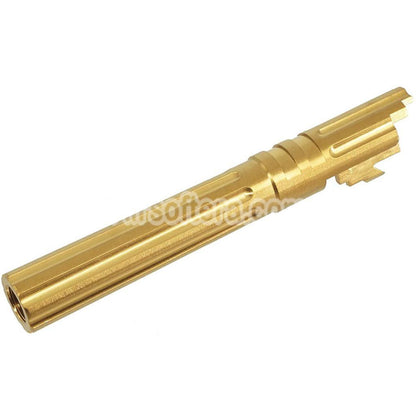 5KU 5 Inches Stainless Steel Straight Fluted Outer Barrel +11mm CW Suitable For Armorer Works WE (WE-TECH) Tokyo Marui Hi-Capa 5.1 Series GBB Pistols Airsoft Gold - AirsoftEra