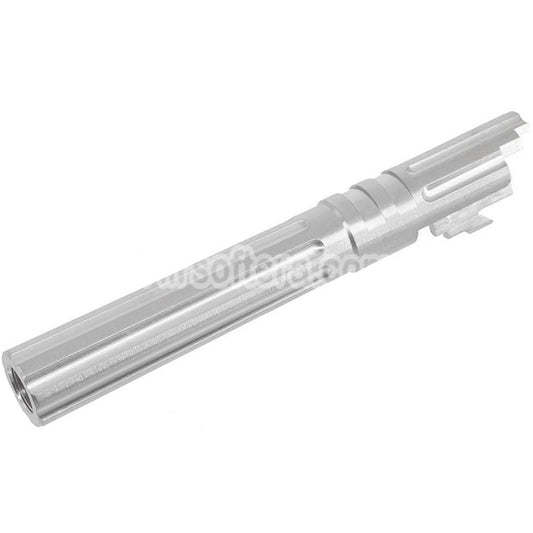 5KU 5 Inches Stainless Steel Straight Fluted Outer Barrel +11mm CW Suitable For Armorer Works WE (WE-TECH) Tokyo Marui Hi-Capa 5.1 Series GBB Pistols Airsoft Silver - AirsoftEra
