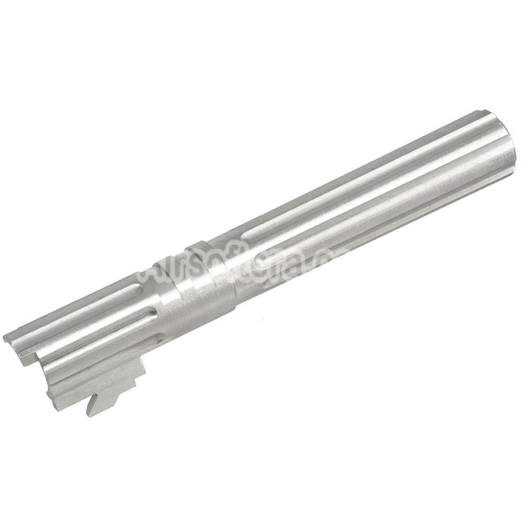 5KU 5 Inches Stainless Steel Straight Fluted Outer Barrel +11mm CW Suitable For Armorer Works WE (WE-TECH) Tokyo Marui Hi-Capa 5.1 Series GBB Pistols Airsoft Silver - AirsoftEra