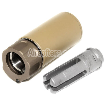 E&C 94mm Warden QD Suppressor Silencer with -14mm CCW Counter-Clockwise Threaded Flash Hider Dark Earth