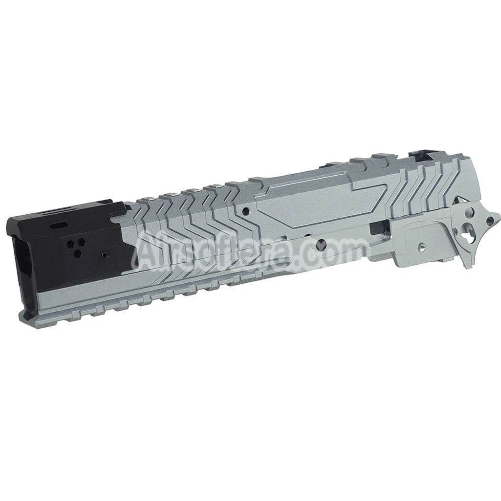 5KU CNC Aluminum Matrix Style Outer Barrel Middle Frame Slide Set Suitable For Tokyo Marui Hi-Capa Series GBB Pistols Airsoft Grey/Black - AirsoftEra