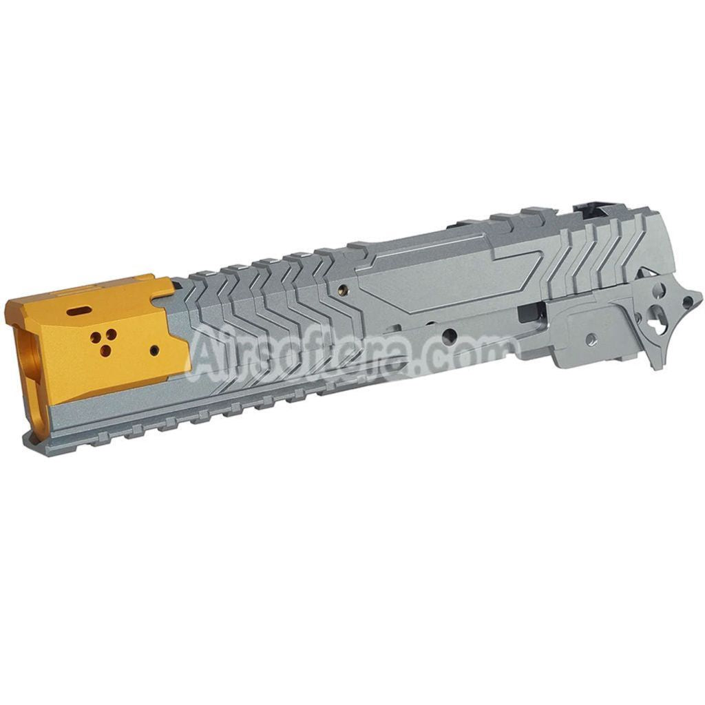 5KU CNC Aluminum Matrix Style Outer Barrel Middle Frame Slide Set Suitable For Tokyo Marui Hi-Capa Series GBB Pistols Airsoft Grey/Gold - AirsoftEra