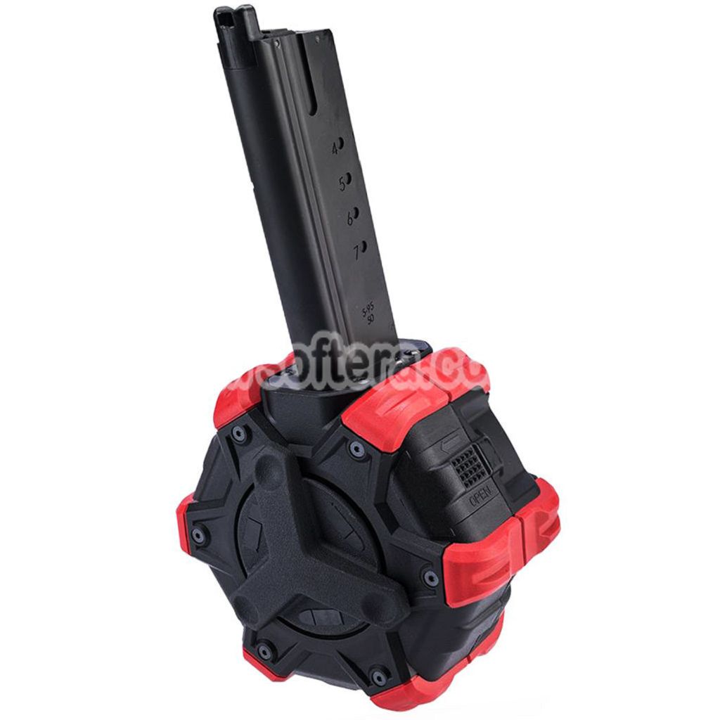 Airsoft Armorer Works AW Custom 350rd Gas Adaptive Drum Magazine for Armorer Works AW / WE (WE-TECH) Desert Eagle GBB Pistol Black/Red