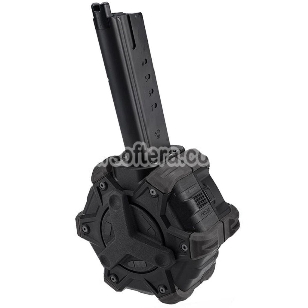 Armorer Works AW カスタム 350rd ガスアダプティブドラムマガジン WE AP APACHE MP5 シリーズ GBB ライフル用 ブラック/グリーン