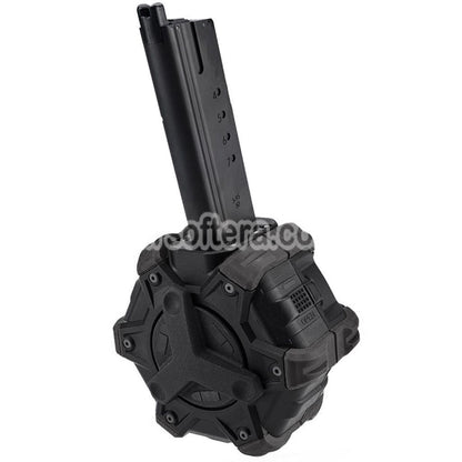 Armorer Works AW カスタム 350rd ガスアダプティブドラムマガジン WE AP APACHE MP5 シリーズ GBB ライフル用 ブラック/グリーン