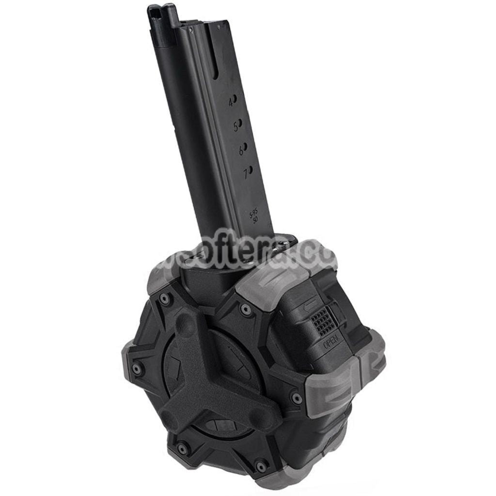 Armorer Works AW カスタム 350rd ガスアダプティブドラムマガジン WE AP APACHE MP5 シリーズ GBB ライフル用 ブラック/グリーン