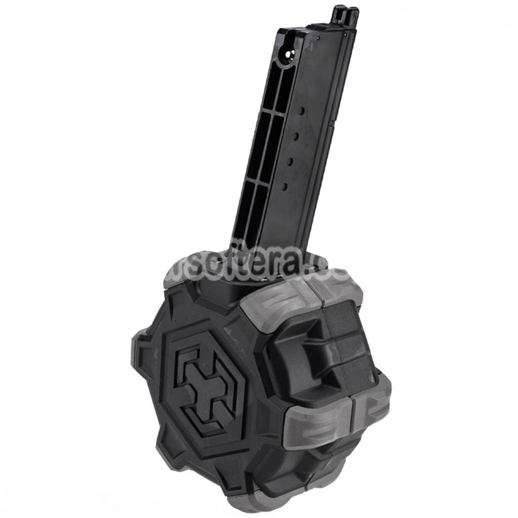 Armorer Works AW カスタム 350rd ガスアダプティブドラムマガジン WE AP APACHE MP5 シリーズ GBB ライフル用 ブラック/グリーン