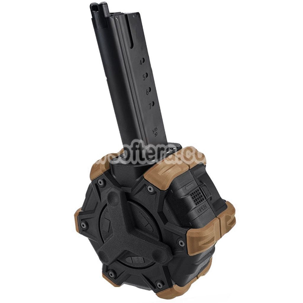 Armorer Works AW カスタム 350rd ガスアダプティブドラムマガジン WE AP APACHE MP5 シリーズ GBB ライフル用 ブラック/グリーン