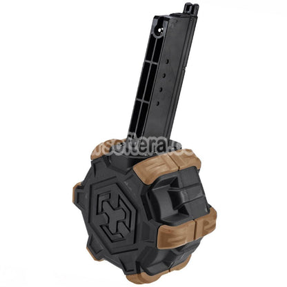 Armorer Works AW カスタム 350rd ガスアダプティブドラムマガジン WE AP APACHE MP5 シリーズ GBB ライフル用 ブラック/グリーン