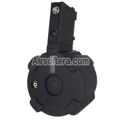 CYMA 500rd Electric Sound Control Winding Gas Drum Magazine Suitable For CYMA CGS Tokyo Marui M4 Series MWS GBB Rifles Airsoft Black - AirsoftEra