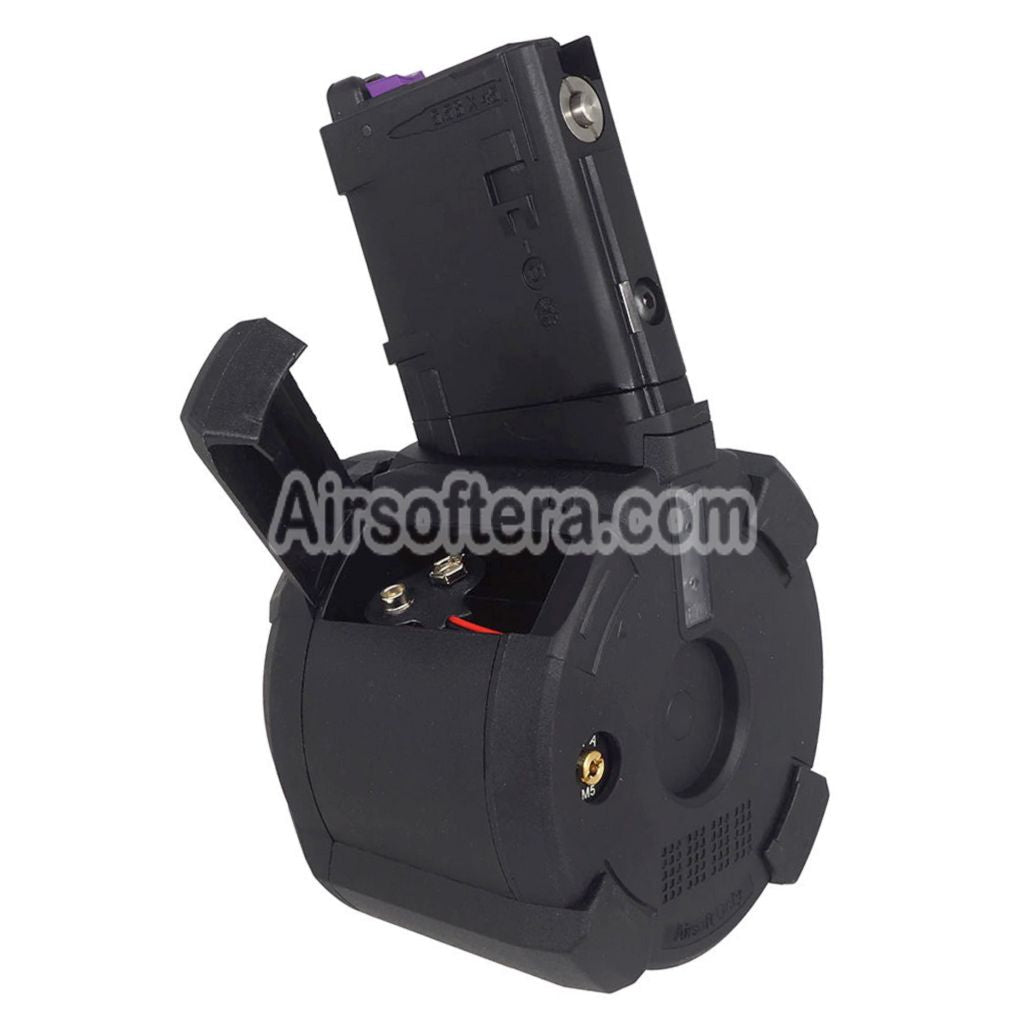 CYMA 500rd Electric Sound Control Winding Gas Drum Magazine Suitable For CYMA CGS Tokyo Marui M4 Series MWS GBB Rifles Airsoft Black - AirsoftEra