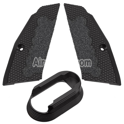 5KU CNC Aluminum Anti Slip Short Grip Cover Panel and Magwell For KJ Works ASG CZ Shadow2 Series GBB Pistols Airsoft Black