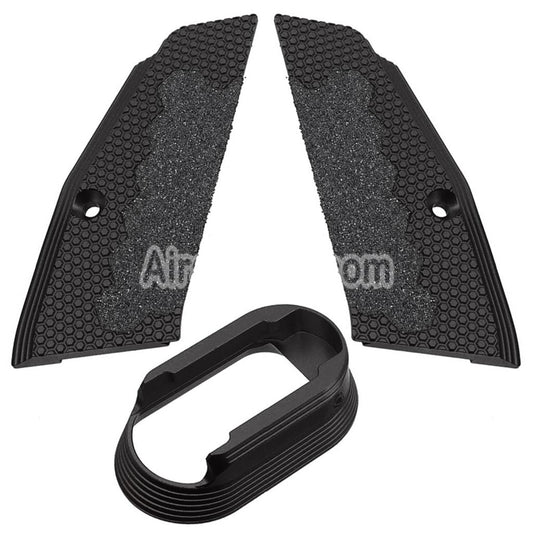 5KU CNC Aluminum Anti Slip Short Grip Cover Panel and Magwell For KJ Works ASG CZ Shadow2 Series GBB Pistols Airsoft Black