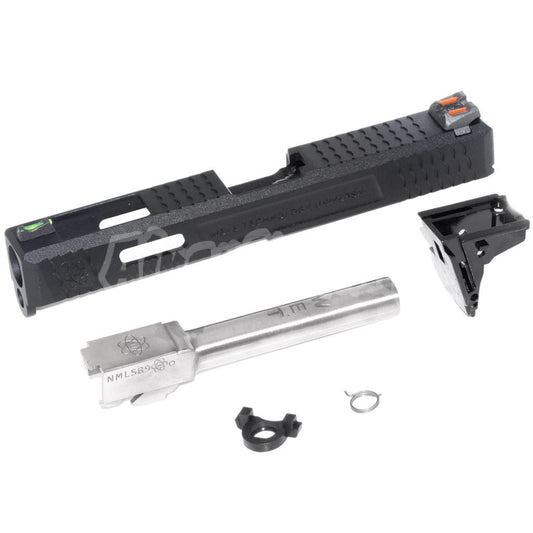 Airsoft WE (WE-TECH) Archives Custom Silver Barrel Slide Set With Hammer And Front Rear Fiber Optic Sight For AW WE Tokyo Marui G17 GBB Pistol