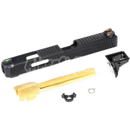 Airsoft WE (WE-TECH) Archives Custom Gold Barrel Slide Set With Hammer And Front Rear Fiber Optic Sight For WE G34 GBB Pistol