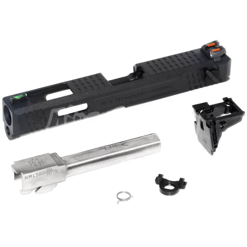 Airsoft WE (WE-TECH) Archives Custom Silver Barrel Slide Set With Hammer And Front Rear Fiber Optic Sight For AW WE Tokyo Marui G18C GBB Pistol