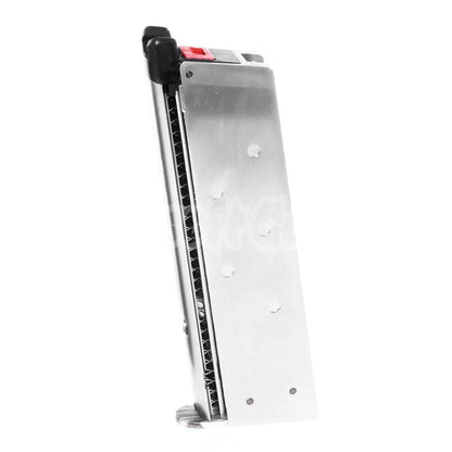 Armorer Works AW 16rd Gas Magazine for EMG SAI Red / AW NE Series / WE Single Stack 1911 GBB Pistol Airsoft Silver (Skull Cam Baseplate)