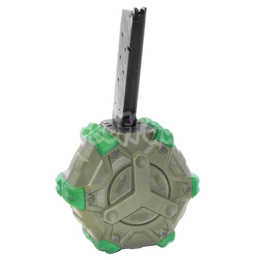 Airsoft WE 350rd Gas Drum Magazine for EMG SAI Red / AW NE Series / WE Single Stack 1911 GBB Pistol Black/OD/Green