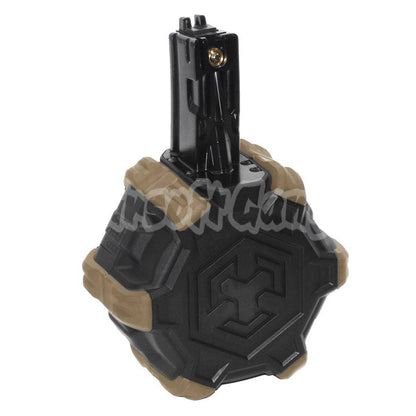 Airsoft Armorer Works AW Custom 350rd Gas Adaptive Drum Magazine for WE AP APACHE MP5 Series GBB Rifle Black/Tan