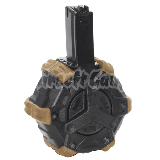 Airsoft Armorer Works AW Custom 350rd Gas Adaptive Drum Magazine for WE AP APACHE MP5 Series GBB Rifle Black/Tan