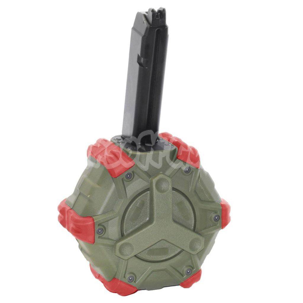 Airsoft WE 350rd Gas Drum Magazine for ISSC M22 / EMG SAI BLU / APS / ARMY / BELL / UMAREX / Elite force / VFC / AW / WE / Tokyo Marui G17 G18C G-Series GBB Pistol Black/OD/Red