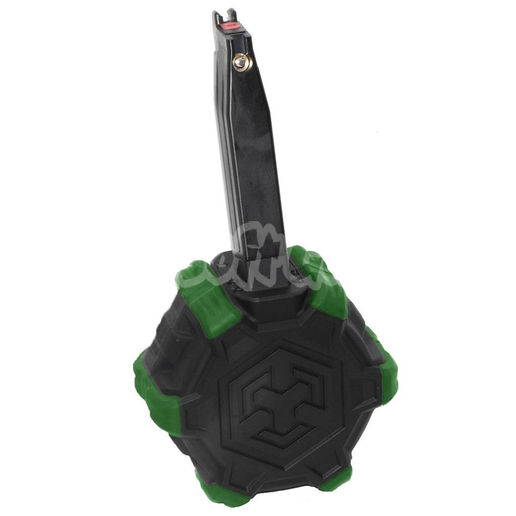 Armorer Works AW Custom 350rd Gas Adaptive Drum Magazine for ARMY R501 R601 / KJ KP-05 / Zeon / EMG / AW / WE / Tokyo Marui Hi-Capa GBB Pistol Black/Green