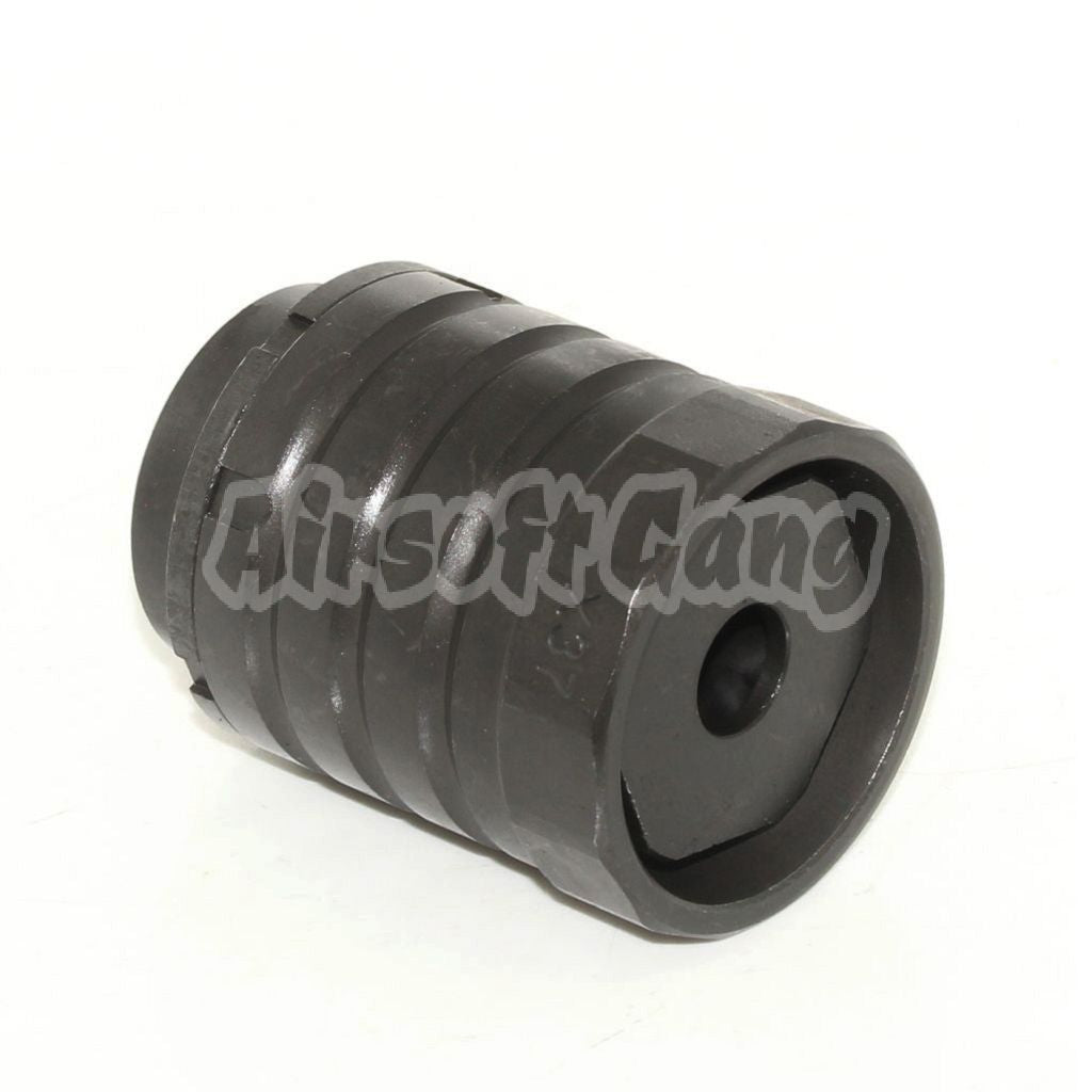Airsoft 5KU 50mm 360 X37 Muzzle Brake Flash Hider With Blast Shield +24mm CW Black