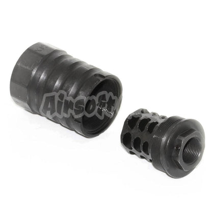 Airsoft 5KU 53mm 360 X12 Muzzle Brake Flash Hider With Blast Shield -14mm CCW Black