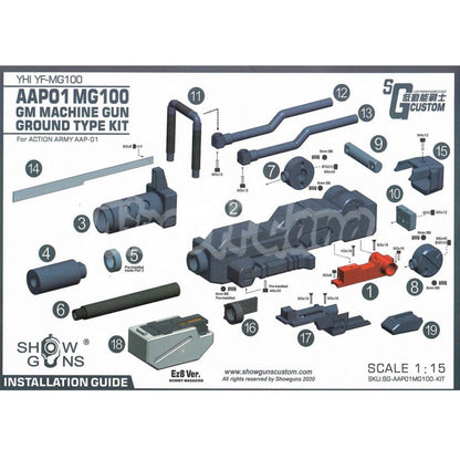 Airsoft SG ShowGuns Tactical RX-79 Gundam Ground Type MG100 Machine Gun Kit with Fire Pig Light Tracer for Action Army AAP-01 GBB Pistol