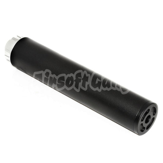 Airsoft BELL 198mm/204mm x 43mm Suppressor Silencer -14mm CCW Thread Black/Silver