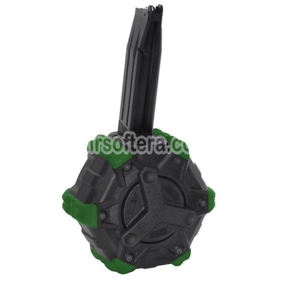 Airsoft WE 350rd Gas Drum Magazine for BELL / E&C / ARMY R501 R601 / KJ KP-05 / Zeon / EMG SAI / AW / WE / Tokyo Marui Hi-Capa GBB Pistol Black/Green